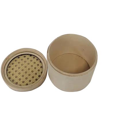 China Minimalist Safe Durable Durable Wooden Spice Storage Organization Round Container With Rattan Lids for sale