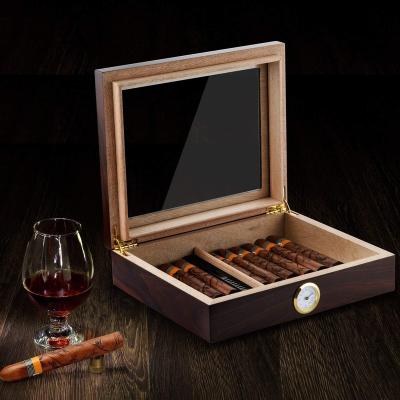 China Handmade wooden cigar humidor wooden cigar box with hygrometer and humidifier for sale