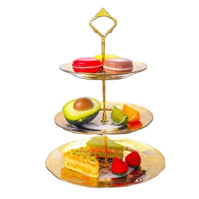 China Wooden Round 3-Tier Tiered Trays Porcelain Cupcakes Dessert Appetizers Pastry Serving Tray for sale