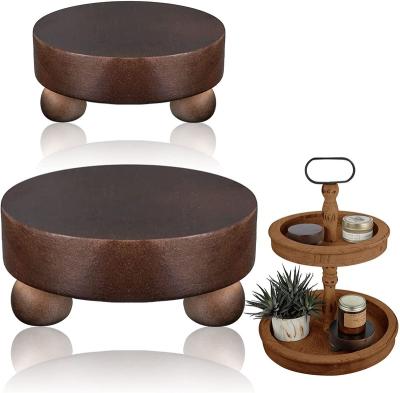 China Wood 2 Pieces Round Riser Mini Wood Risers Stackable Tiered Wooden Tray for sale