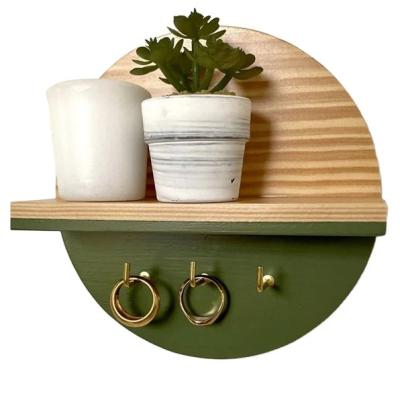 China Wooden Wall Shelf Modern Round Mini Hook Shelf Wooden Key Floating Rack for sale