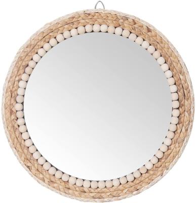 China 15 Inch Rattan Circle Boho Minimalist Decorative Wall Around Hanging Wall Mirror for sale