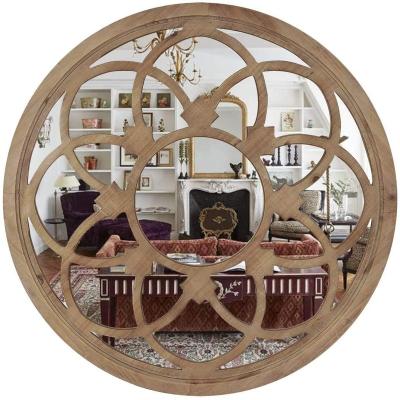 China Minimalist Rustic Round Decorative Large Mirror Wall Panel Wall Mirror With Wood Frame for sale