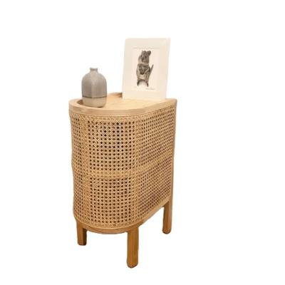 China (Size)Retro Adjustable Handcrafted Rattan Bedside Table Lamp Table Rattan Cabinet for sale