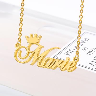 China FASHIONABLE Personalized Stainless Steel Cursive Font Nameplate Necklace Crown Name Necklace Pendant Chain Jewelry for sale