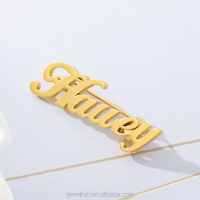 China Custom Personalized Stainless Steel Jewelry Name Brooches For Women Bff Gold Color Erkek Pin Wedding Decor Best Friends Initial Bridesmaid Gift for sale