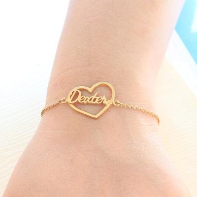 China FASHIONABLE Custom Oblique Femme Bileklik Stainless Steel Heart Bracelet 18K Gold Plated Chain Name Bracelet Best Christmas Gifts For Her for sale