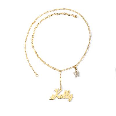 China Customized Other Fashion Stainless Steel Name Plus Zircon Butterfly Accessory Necklace Personalized Gold Choker Necklace Pendant for sale