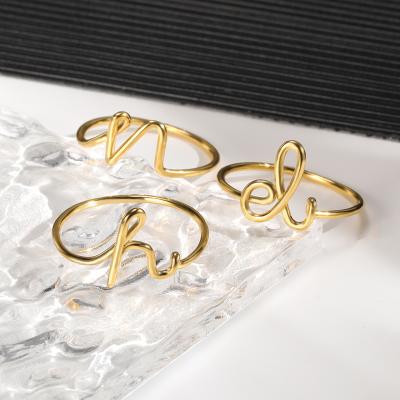 China A-Z FASHION Twisted Jewelry 18K Gold Plated Ring Women Statement Rings Party Style Initial Letter 26 Letters for sale