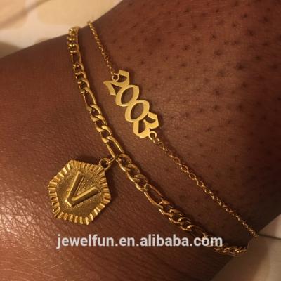 China 2020 Hot Sale Hiphop Cuban Link Anklet With Letters Stainless Steel Tennis Anklet Adjustable Bracelet A- Z Capital Initial Anklets for sale