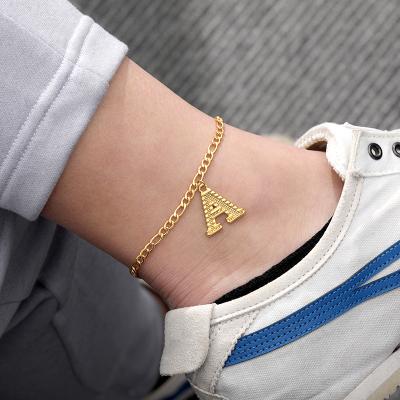 China A-Z Cuban Anklets Initial Letter Gold Color 26 Letter Cuban Anklets Foot Jewelry Hiphop Anklets Women A-Z Cuban Anklets Gift Link Chain for sale