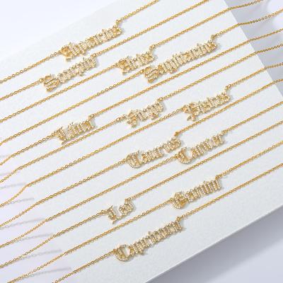 China FASHIONABLE Personalized English Diamond 12 Zodiac Sign Necklace Old Font Constellation Necklace For Women Bihoux Femme Collar for sale