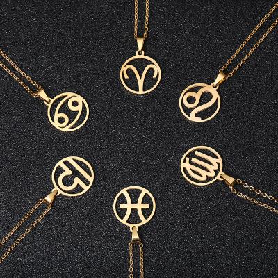 China TRENDY 18K Gold Plated 12 Zodiac Sign Letter Pendant Necklace For Women Girls for sale