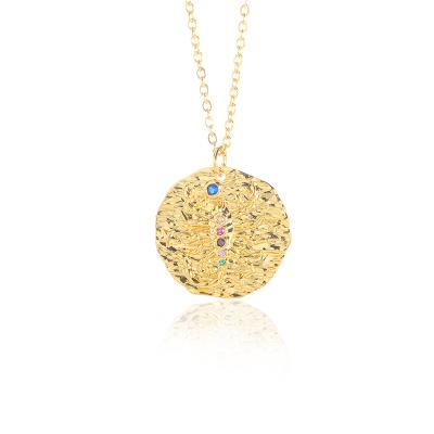 China TRENDY Gold Plated Zodiac Sign Pendant Necklace for Men Women Leo Aries Constellation Horoscope Pendant Stainless Steel Link Chain for sale