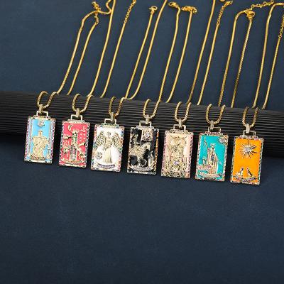 China TRENDY Gold Plated Star Sun Tarot Card Pendant Necklace For Men Women Vintage Tarot Jewelry Good Luck Amulet Colorful Pendants Necklace for sale