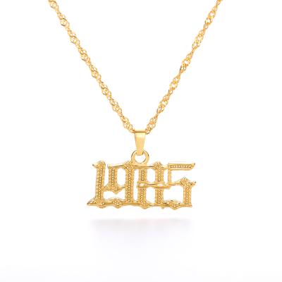 China TRENDY 18k Gold Plated Stainless Steel Birth Year Necklace Personalized Necklace For Old English-Arabic Year Number for sale