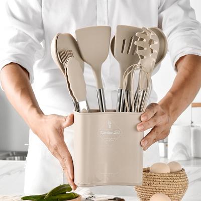 China Viable Wholesale Khaki Silicone Cooking Utensils Cookware Baking Silicon Kitchen Tool Kit 11 Sets for sale