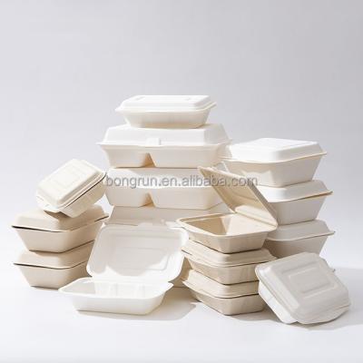 China Sugarcane Oil-proof Disposable Pulp Degradable Lunch Box Thickened Rice Box Three Fast Food Caterer Packed Light Large Food Discount for sale