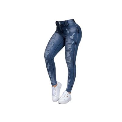 China Breathable Summer Waisted Stretch Jeans Long Tops With Pockets Ripped Skinny Pencil Pants For Women for sale