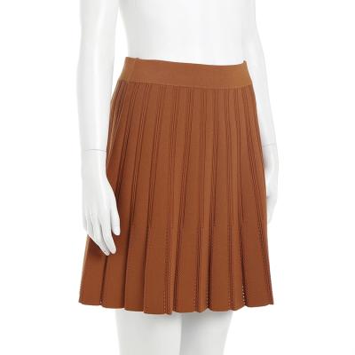 China Custom Summer Brown Anti-Static Knitwear Manufacturer Waist Elastic Top Knit Pleated Women's Skirt for sale