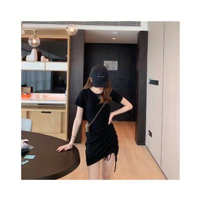 China Fashion Girl Breathable Short Sleeves Drawstring Dress Outdoor Wear Tight Causal Dress for sale