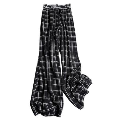 China Best Selling QUICK DRY Black and White Straight Women Plaid Chemical Fiber Womens Wide Leg Pants Set for sale