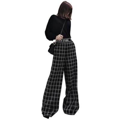 China Summer High Waist Wide Leg Pants Women's QUICK-DRY High Waist Plaid Pants Casual Straight-Leg Pants Loose for sale