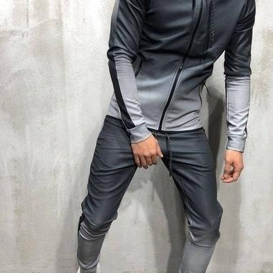 China European and American foreign trade border men's leisure hooded sweater and pants 4 zipper two-piece set color gradient QUICK DRY for sale