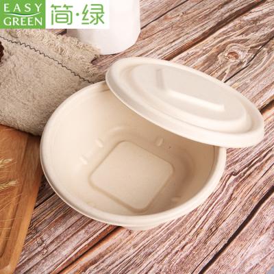 China Eco-friendly Easy Green Compostable Heat Resistance Rice Fruit 25 oz Oil Proof Takeout Bowl With Bagasse Lid for sale