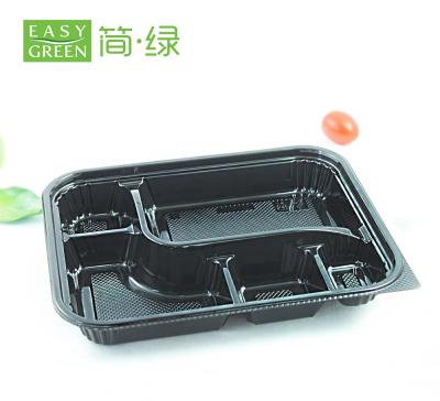 China Disposable Take Away Plastic Disposable Lunch Box With Lid 5 Compartments Packing Boxes For Restaurant Takeaway Food for sale