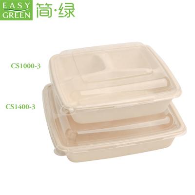 China 100% Green Sugarcane Bagasse 3 Compartment Easy Compostable 100% Biodegradable Lunch Tray for sale