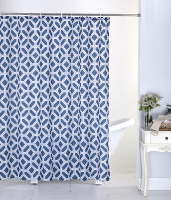 China Sustainable Print Waffle Weave Shower Curtain Fabric In Blue Geometric for sale