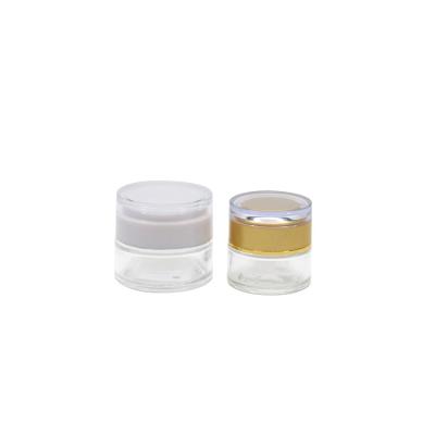 China Luxury Fancy 50g 30g Personal Care Clear Glass Cream Jar With Plastic Cap for sale