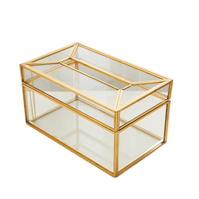 China High quality hot sale modern fashion crystal glass tissue box transparent brass holder for sale