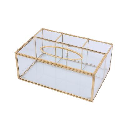 China Wholesale high quality custom hotel modern brass glass glass home office rectangle tissue remote box for sale