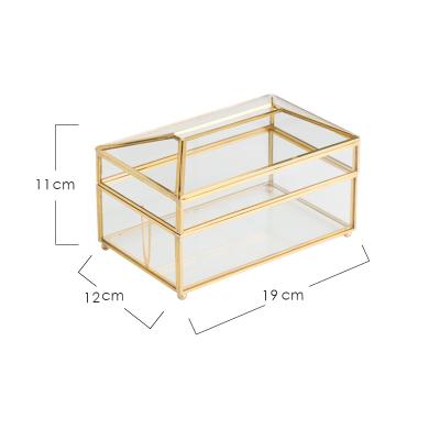 China Custom Made High Quality Brass Golden Napkin Holders Glass Mirrored Crystal Car Tissue Box Frame for sale