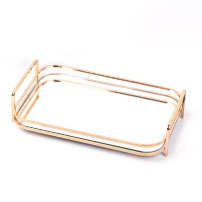 China Hot Selling Morden Rectangle Gold Light Luxury Metal Tray Luxury Serving Tray for sale