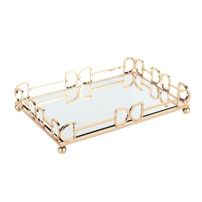 China Golden Multifunctional Decorative Coffee Table Rectangle Serving Trays For Decor for sale