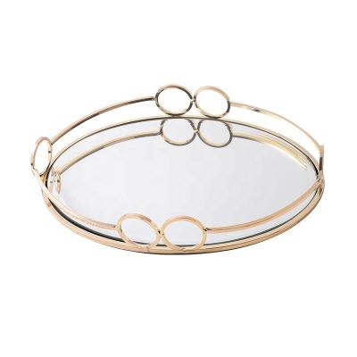 China Multifunctional Round Serving Tray Mirror Jewelry Metal Simplicity Gold Party Decorative Snack Display Rack for sale