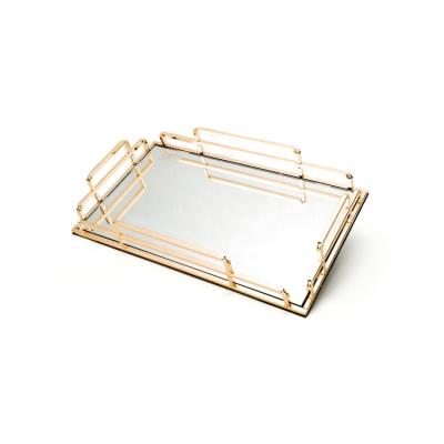 China Custom Decorative Multifunctional Rectangle Gold Metal Mirror Serving Tray for sale