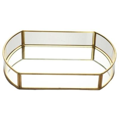 China Handmade Luxury Decorative Model Piece Bathroom Mirror Metal Simplicity Ellipse Gold Decorative Tray for sale