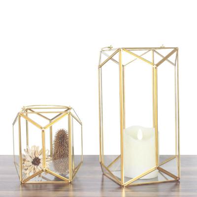 China Modern Design Nordic Geometric Home Decor Simplicity Brass Candle Holder Glass Candlestick for sale