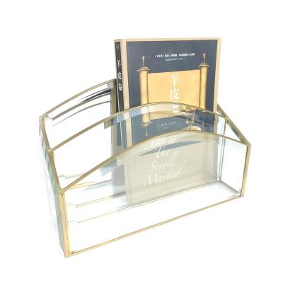 China Wholesale Handmade Brass Glass-metal Brass Magazine Stationery Desktop Folder File Storage Expanding Rack Document Holder for sale