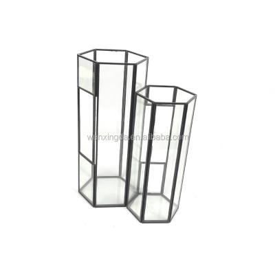 China Wholesale Custom Decorative Geometric Mini Greenhouse Rectangle Glass Handle Black Factories for sale