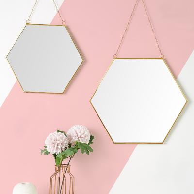 China Hot Selling Large Gold Hexagon Mirror Handcrafted Room Toilet Antique Mirrors Decor Wall for sale