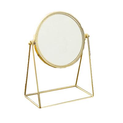 China Small Gold Mirror Metal Girls Makeup Desk Mirror Handcrafted Simple Round Table Makeup Dressing Table Mirrors for sale