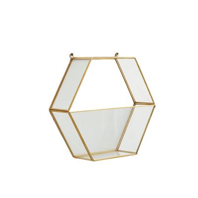 China Art Deco Customized Hexagon Brass Metal Glass Wall Decorations For Living Room for sale