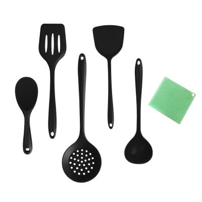 China Sustainable 7 Piece Silicone Cookware Kitchen Utensils Kitchen Gadgets Silicone Cooking Tools With Storage Rack for sale