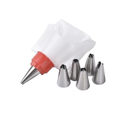 China Sustainable 6-Piece Stainless Steel Spout Set Bag Cream Cake Baking Tools Translucent Bag for sale