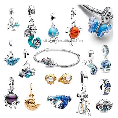 China 2023 Summer 925 Cute Silver Blue Glass Gecko Butterfly Hermit Crab Dangle Charm Fit Original Pandoraer Bracelet for sale